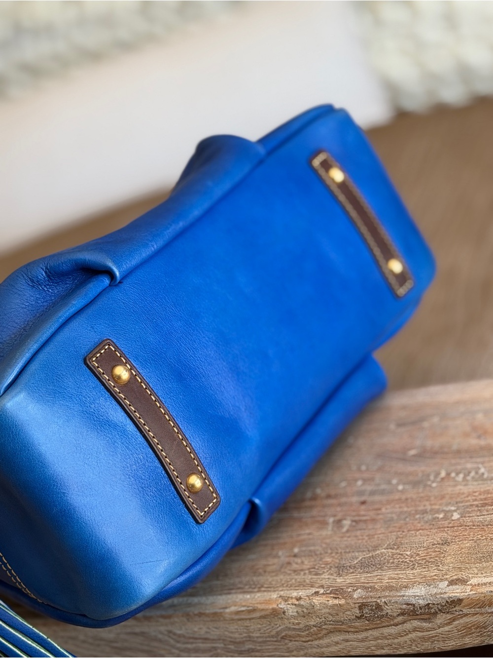 Dooney & Bourke Florentine USA Blue Leather Tassel Hobo Shoulder Bag EUC MINT - Picture 5 of 16